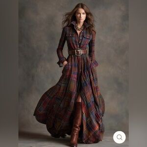 Classic Button Down Plaid Shirt Dress